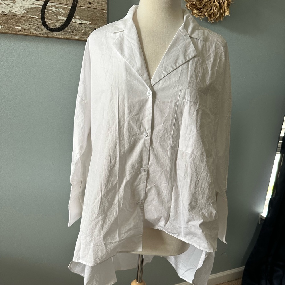 Lattelier asymmetric crisp white shirt size L